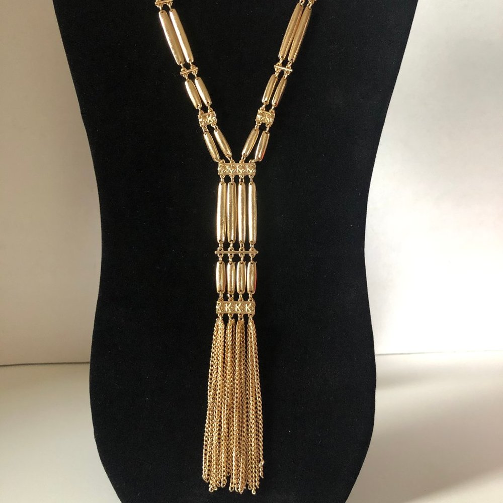 Gold Chain Fringe Long Lariat Necklace